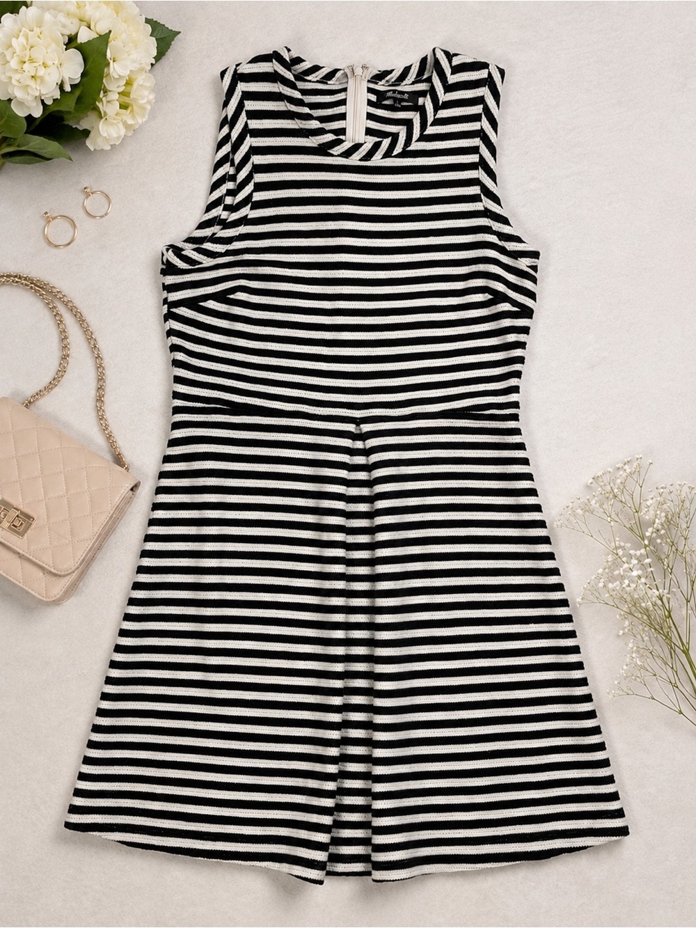 Madewell Black White Striped Knit Dress Size Large Sleeveless 100% Cotton